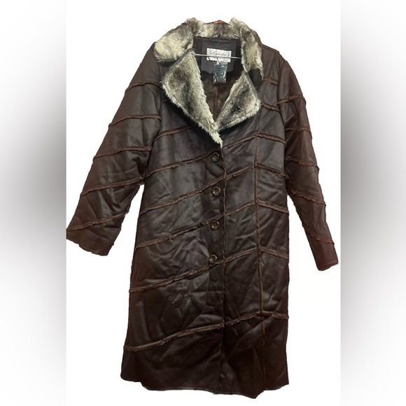 Lyndas New York Jackets & Blazers - Lyndas New York XL Faux Leather & Fur Long Jacket 14-16